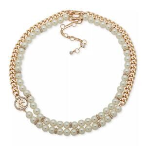 KARL LAGERFELD Gold-Tone Pearl Omega Double Row Necklace